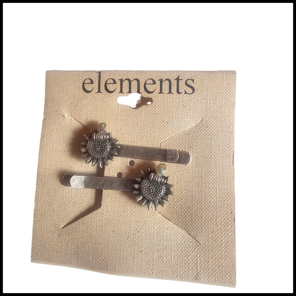 Vintage Elements Sunflower‎ Hair Clip Barrette Silver Metal Rhinestone